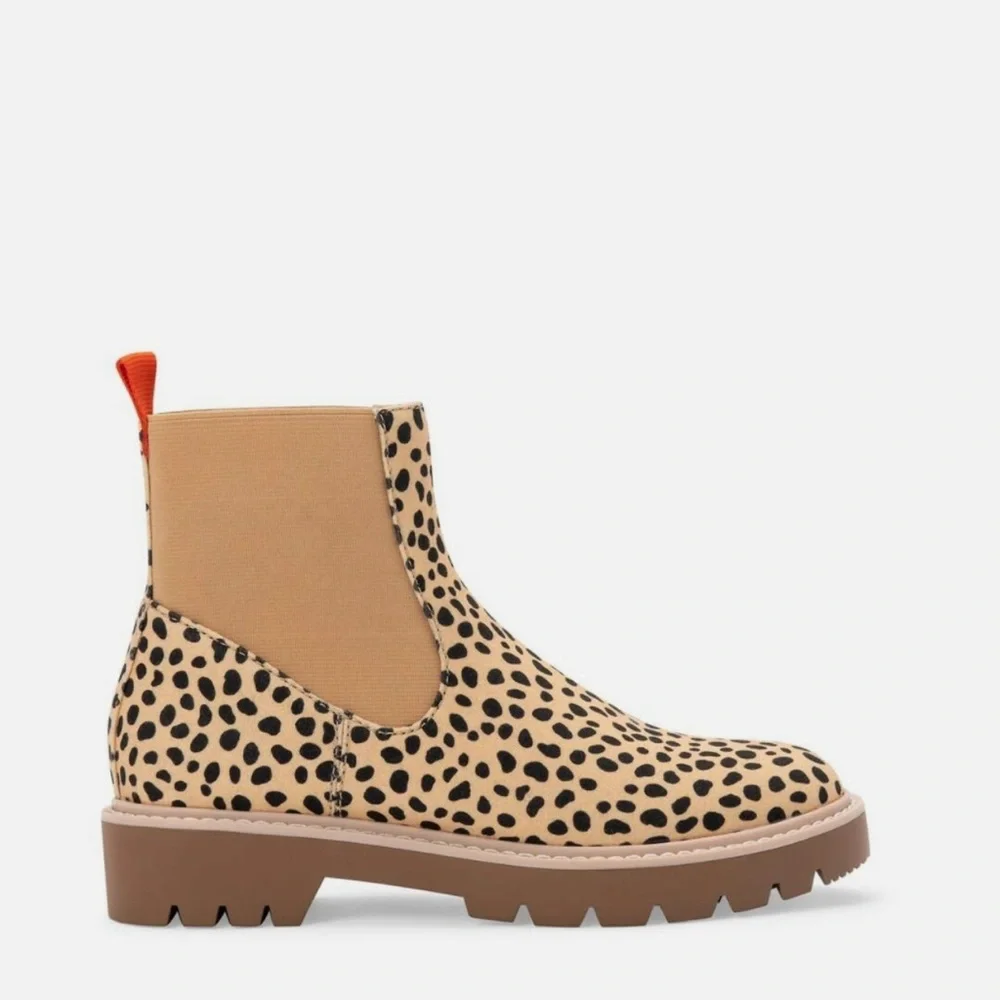 Dolce Vita Leopard Canvas Chelsea Boots with Red Pull Tab